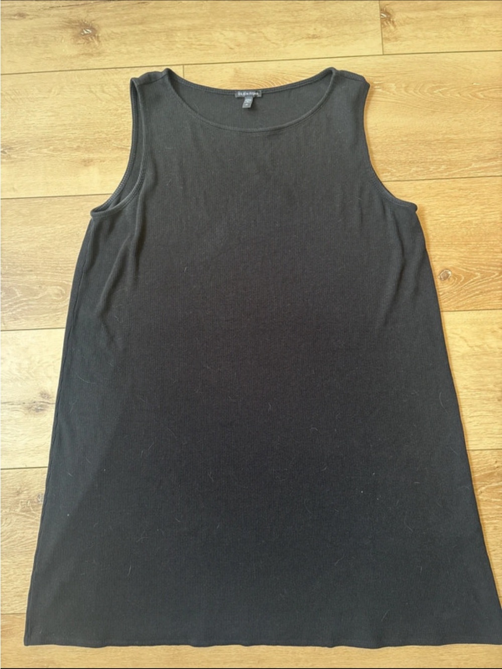 Eileen Fisher Black Ribbed Sleeveless Shift Dress 2X Minimalist